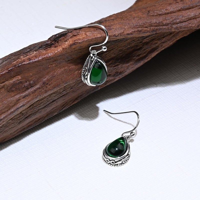 Teppdfann Store Vintage Teardrop Birthstone Dangle Earrings for Women Trendy, Gemstone Drop Earrings with Silver Hook Birthstone Jewelry for Christmas Gift - Image 4
